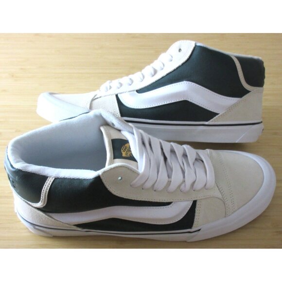 Vans Men's Knu Skool Mid Varsity Turtledove Beige Dark Green Shoes sizes NIB - Picture 1 of 7